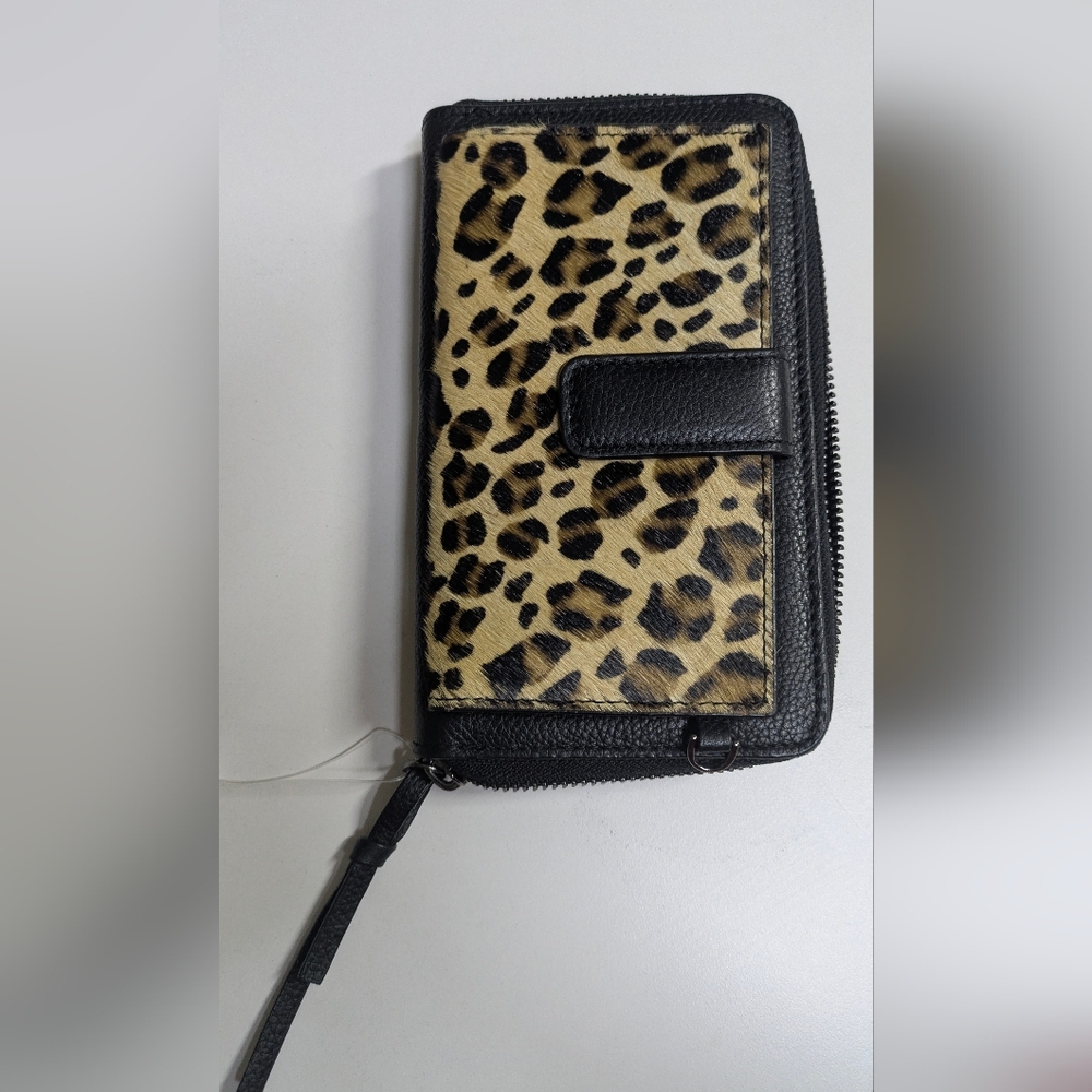 Rachel Roy Genuine Leather Cnvertable Zip Around Cheetah Print Wallet